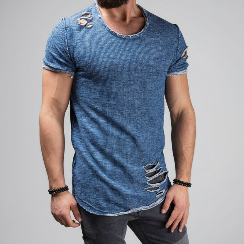 Distressed broken hole T-shirt for men
