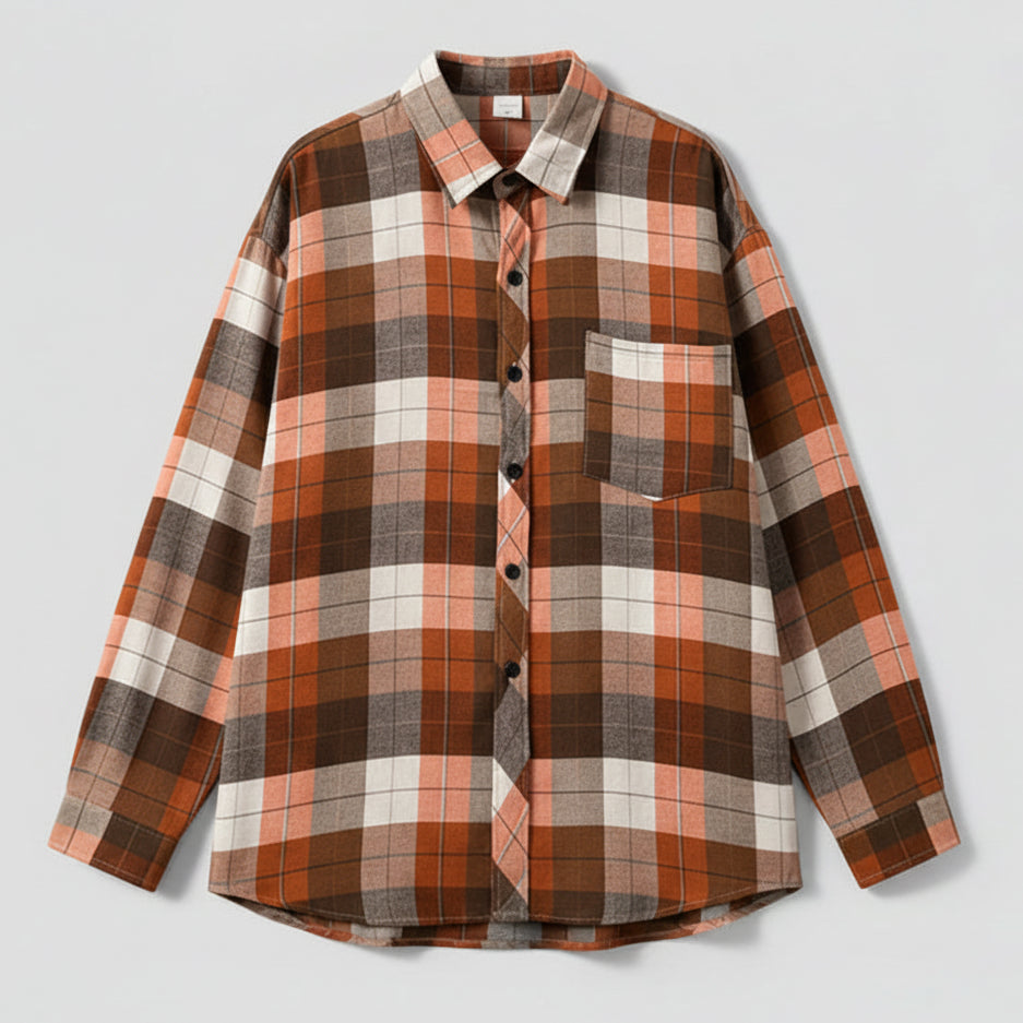 Retro long sleeve plaid shirt casual style