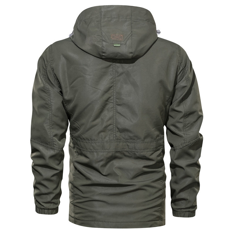 Men’s medium-long casual outdoor hooded plus size jacket