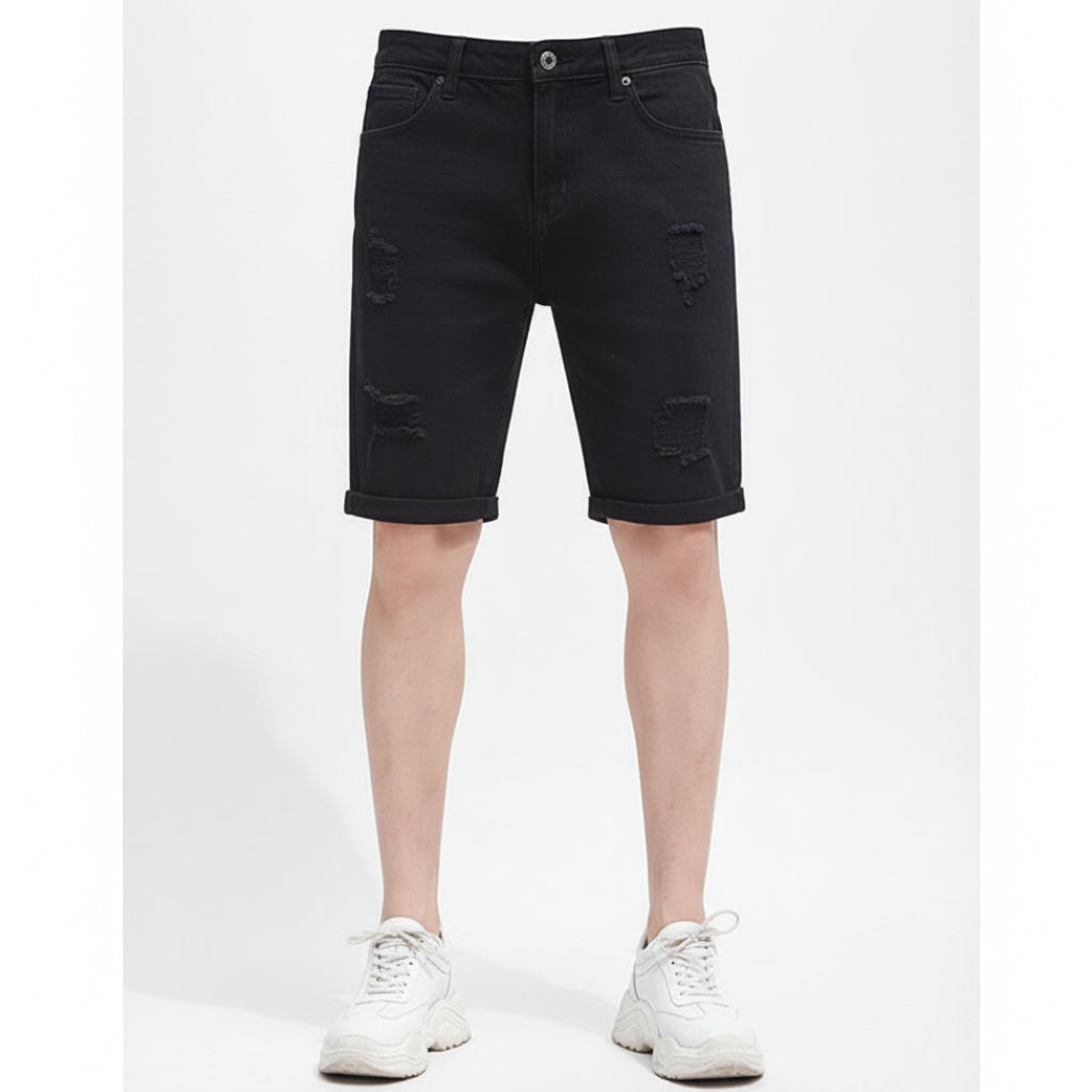 Black men’s denim shorts loose fit