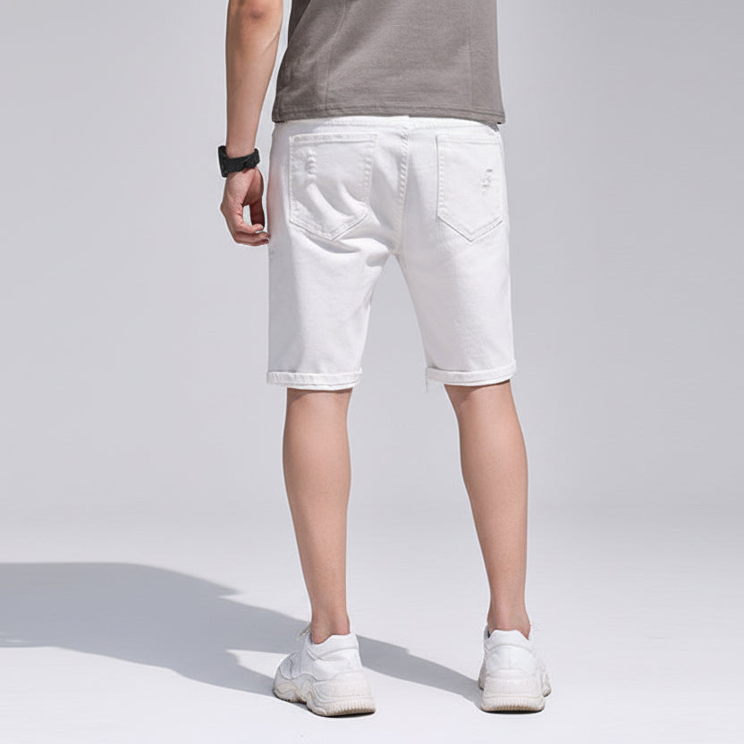 White Korean style denim shorts men