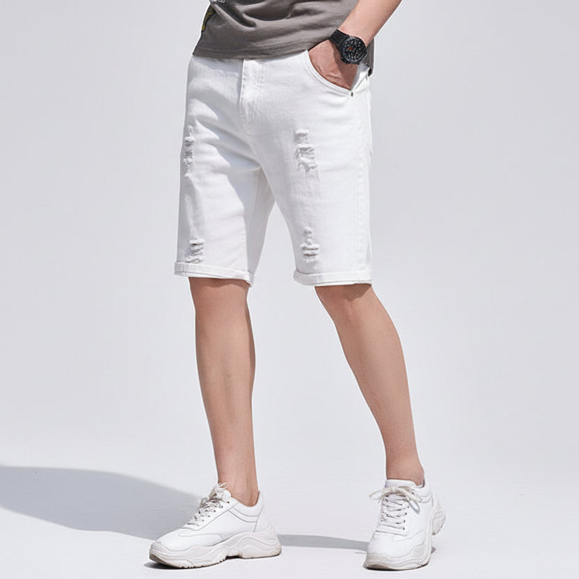 White Korean style denim shorts men