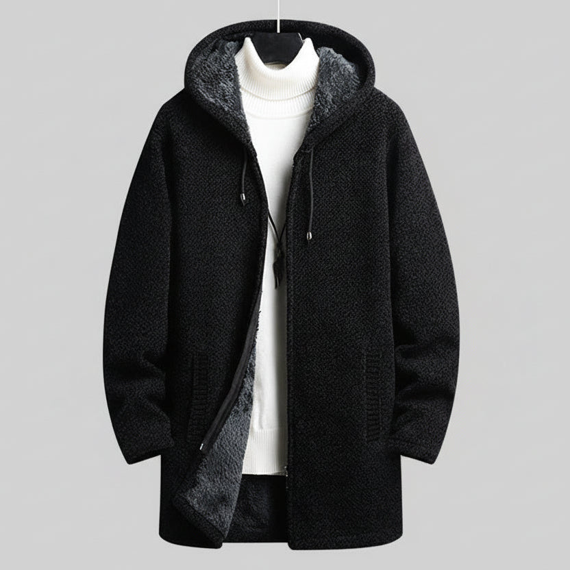 Men’s fleece-lined hooded sweater cardigan with zipper