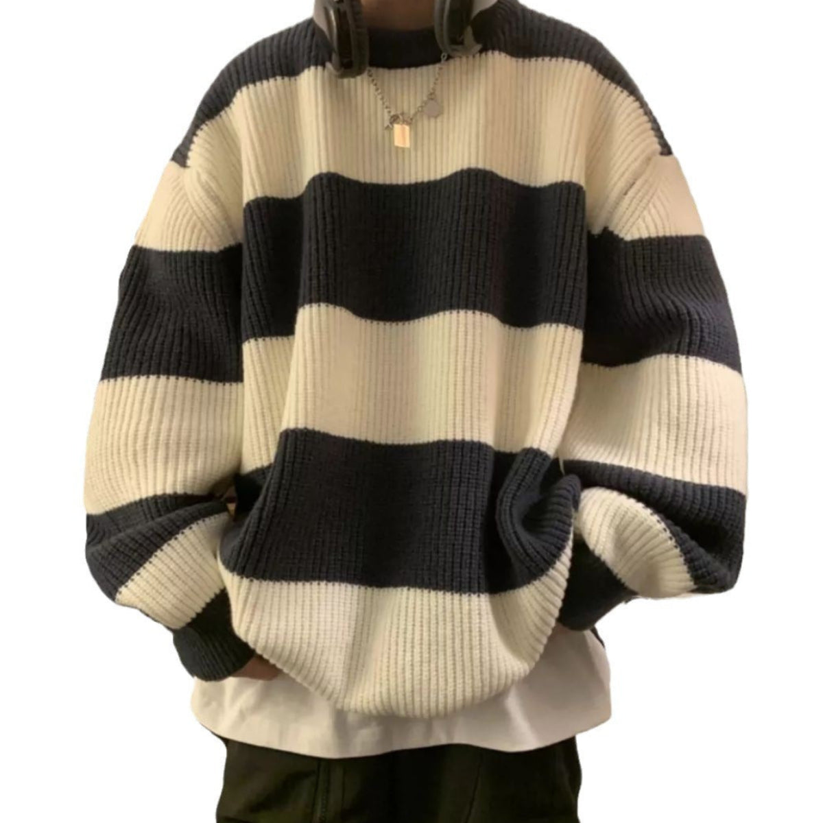 Men's Vintage Stripe Knitwear Coat in Black