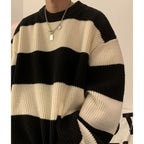 Men's Vintage Stripe Knitwear Coat in Black