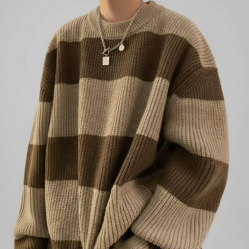 Men's Vintage Stripe Knitwear Coat in Brown