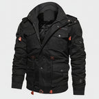 Men’s winter zip-up hooded cargo jacket with multi-pockets