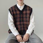 Close-up of wool texture and check pattern on vest