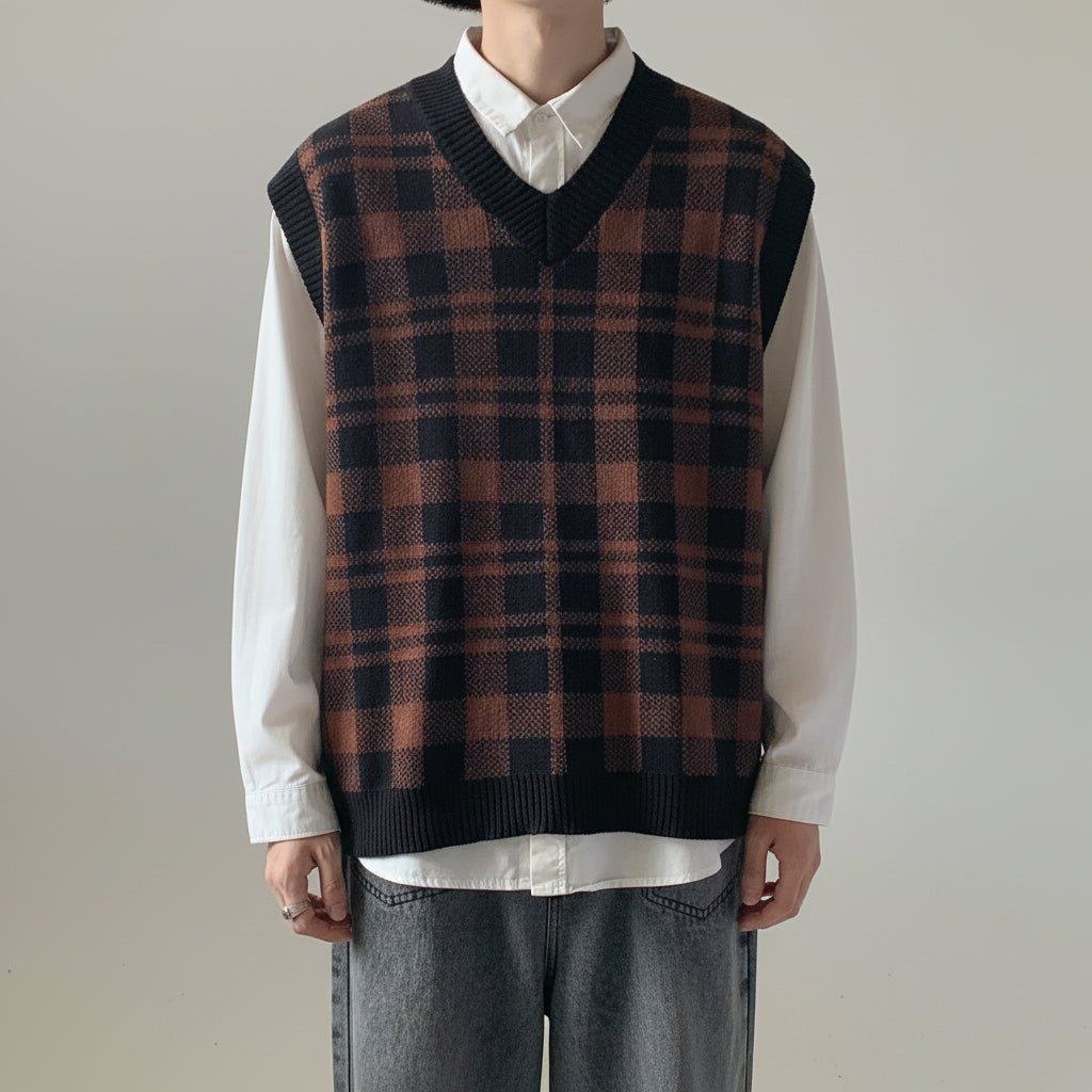 Front view of Men's Youth Popular Knitwear Vest with square neckline