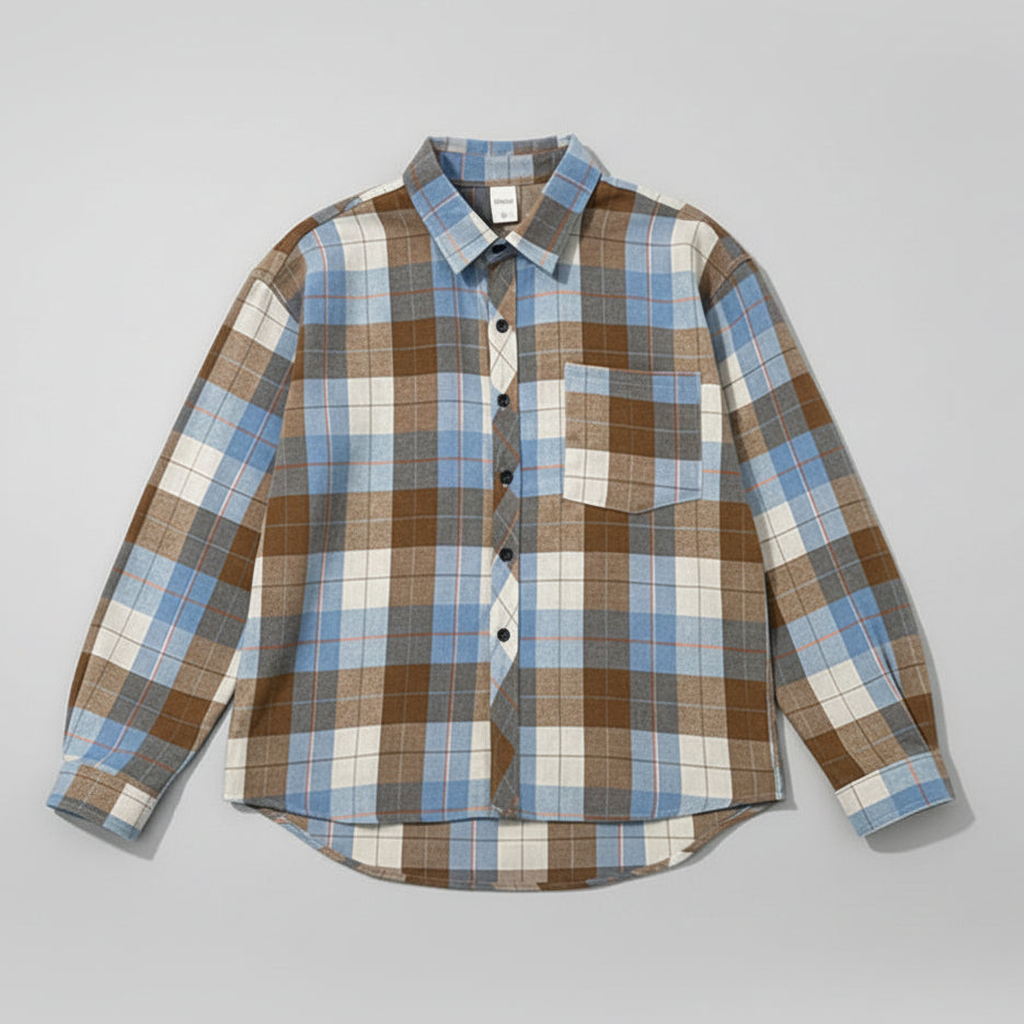 Retro plaid loose fit couples shirt front view