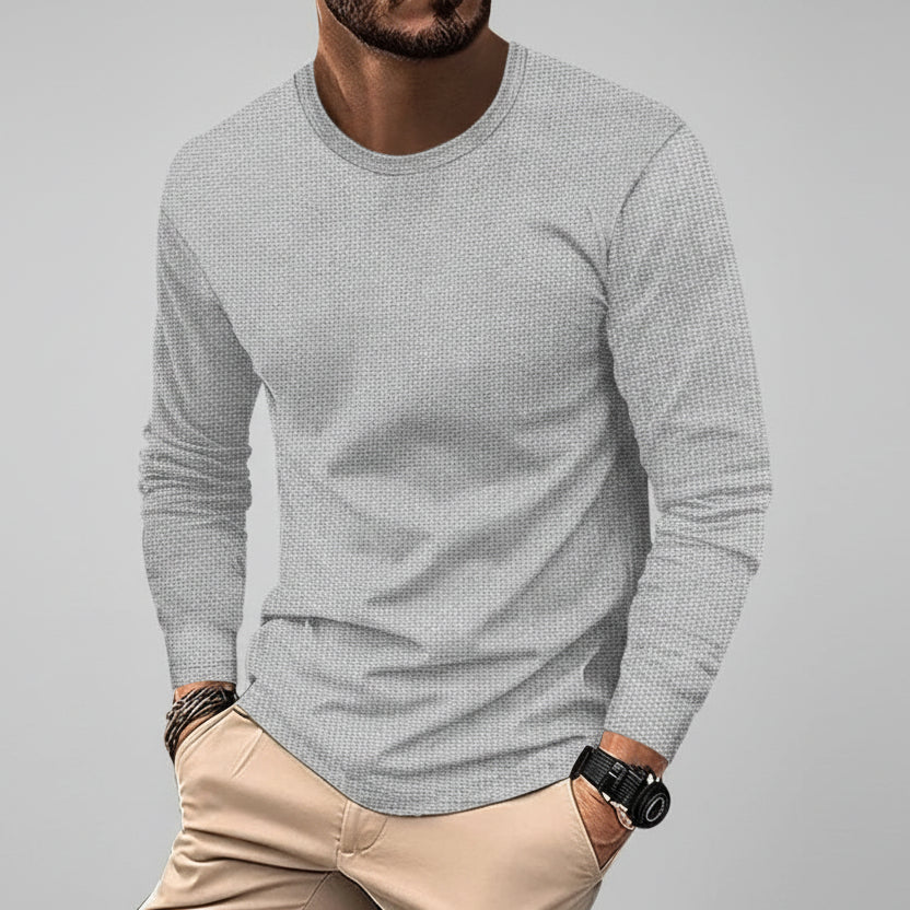White men’s waffle knit long sleeve shirt